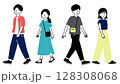 カジュアルな夏の服装で歩く男女のイラスト 128308068