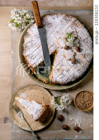 Homemade Cake Pastiera Napolitano With wheat grains 128308232