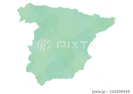 スペインの地図シルエット（水彩風テクスチャ・グリーン系） 128308449