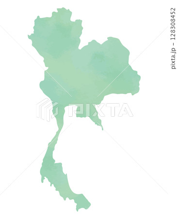 タイの地図シルエット（水彩風テクスチャ・グリーン系） 128308452
