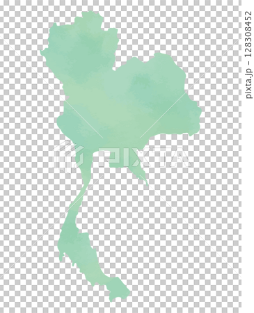タイの地図シルエット（水彩風テクスチャ・グリーン系） 128308452