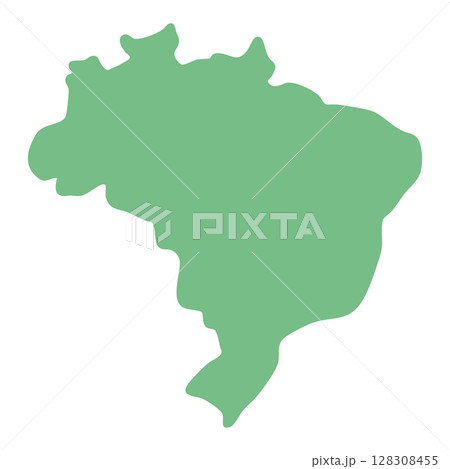 ブラジルの地図シルエット（単色グリーン・フラットデザイン） 128308455