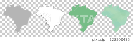 巴西地圖輪廓集（灰色、線條、綠色、水彩風格） 128308456