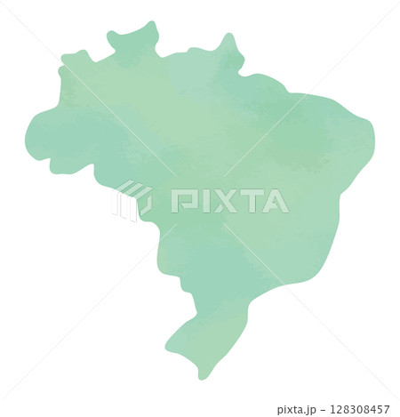 ブラジルの地図シルエット（水彩風テクスチャ・グリーン系） 128308457