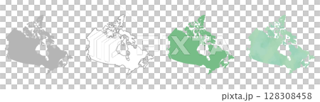Canada map silhouette set (gray, line, green, watercolor style) Canada map silhouette set (gray, line, green, watercolor style) 128308458
