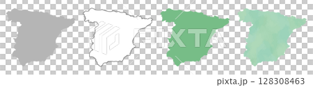 Spain map silhouette set (gray, line, green, watercolor style) 128308463