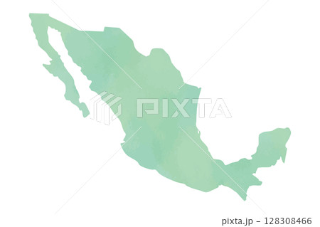メキシコの地図シルエット(水彩風テクスチャ・グリーン系) メキシコの地図シルエット(水彩風テクスチャ・グリーン系) 128308466