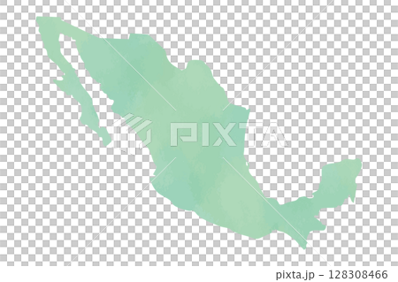墨西哥地圖輪廓（水彩紋理，綠色） 128308466