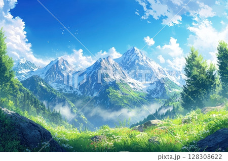 mountain landscape with snow covered mountains 128308622