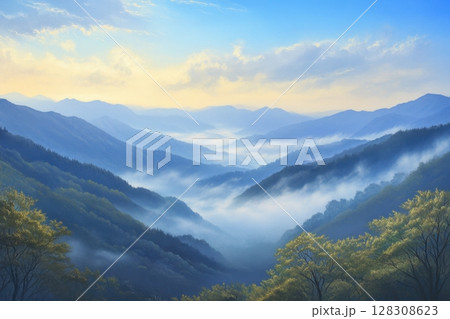 fog in mountains 128308623