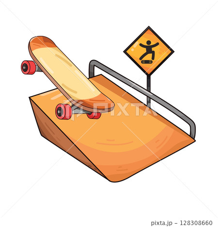 illustration of skateboard on skateboard ramp 128308660