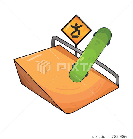 illustration of skateboard on skateboard ramp illustration of skateboard on skateboard ramp 128308663