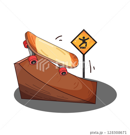 illustration of skateboard on skateboard ramp 128308671