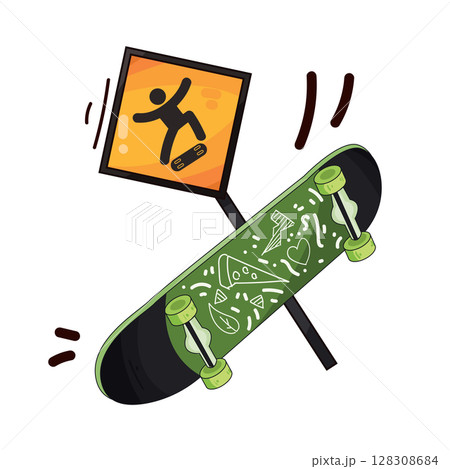 illustration of skateboard with skateboard area sign illustration of skateboard with skateboard area sign 128308684