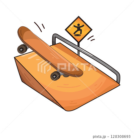 illustration of skateboard on skateboard ramp 128308693