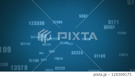 Image of digital interface with icons and data processing 128309175