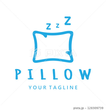 Creative logo designs for pillows, blankets, bed sheets and beds, sleep, zzz, clock, moon and stars. 128309739