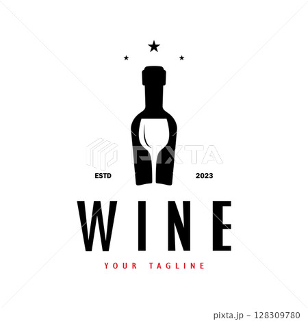 Wine logo with wine glasses and bottles.for night clubs,bars,cafe and wine shops. Wine logo with wine glasses and bottles.for night clubs,bars,cafe and wine shops. 128309780