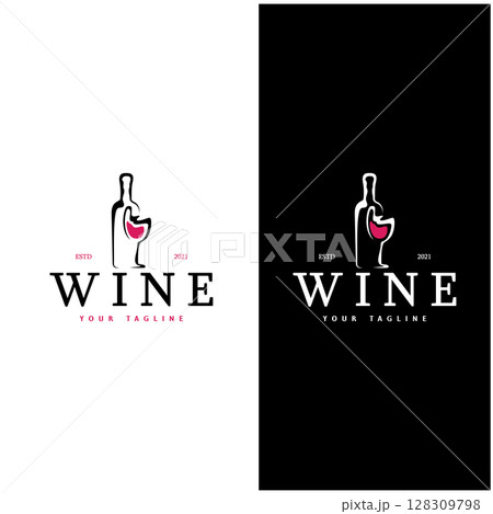 Wine logo with wine glasses and bottles.for night clubs,bars,cafe and wine shops. Wine logo with wine glasses and bottles.for night clubs,bars,cafe and wine shops. 128309798