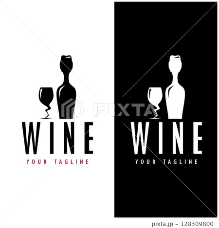 Wine logo with wine glasses and bottles.for night clubs,bars,cafe and wine shops. 128309800