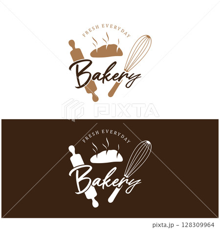 Bakery logo badge retro vector illustration.for cupcake,bakery.cake Vintage typography logo design. Bakery logo badge retro vector illustration.for cupcake,bakery.cake Vintage typography logo design. 128309964