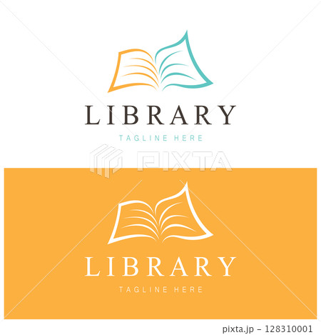 book or library logo for bookstores, book companies, publishers, encyclopedias, libraries, education, digital books, vectors 128310001