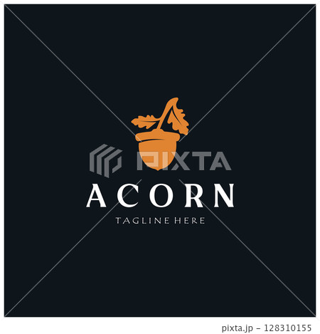 Simple Acorn logo design with leaves,oak leaves logo,isolated with vector illustration editing 128310155