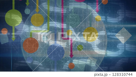 Image of network of connections with online security chains on blue background Image of network of connections with online security chains on blue background 128310744