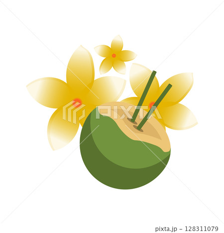 Green coconut with tubes. 128311079