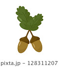 Acorns. Oak branch. Isolated on a white background. Autumn vector. In the style of a hand drawing. 128311207
