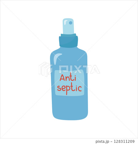 Antiseptic. A bottle of disinfectant. Vector illustration isolated. Antiseptic. A bottle of disinfectant. Vector illustration isolated. 128311209