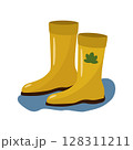 Rubber boots with maple leaves. Autumn vector illustration. 128311211