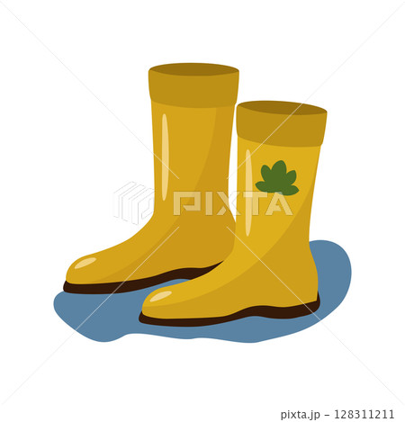 Rubber boots with maple leaves. Autumn vector illustration. Rubber boots with maple leaves. Autumn vector illustration. 128311211