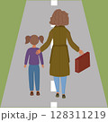 Mother and daughter are walking along the road. 128311219