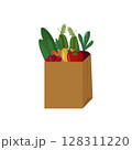Bag with healthy organic vegetables and berries. 128311220