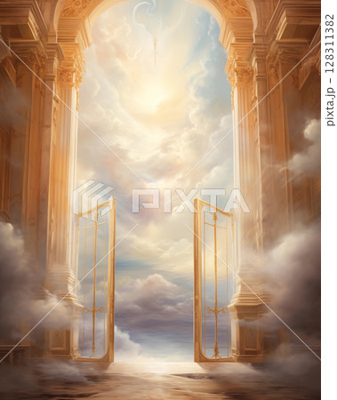 Temple arch, pastel tones, way to heaven 128311382