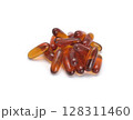 Fish oil pills stack on white background 128311460