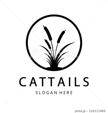 cattails or river reed grass plant logo design, aquatic plants, swamp, wild grass vector cattails or river reed grass plant logo design, aquatic plants, swamp, wild grass vector 128311469