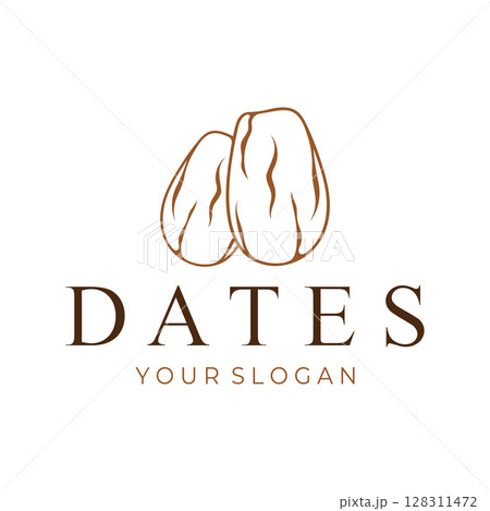 Date palm fruit plant logo design with leaves,seeds and date palm tree isolated background exotic organic plant. Date palm fruit plant logo design with leaves,seeds and date palm tree isolated background exotic organic plant. 128311472