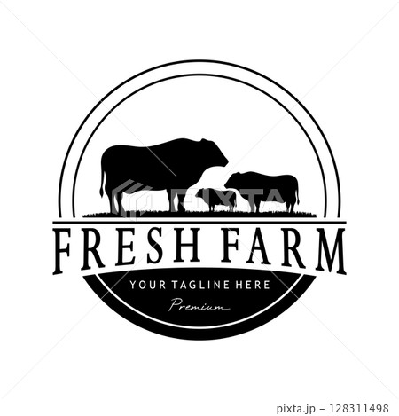 vintage organic animal farm logo premium retro  silhouette for business, livestock, labels and badges. 128311498