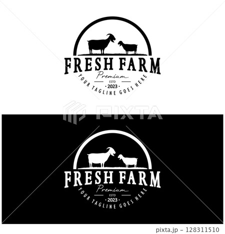 vintage organic animal farm logo premium retro  silhouette for business, livestock, labels and badges. 128311510