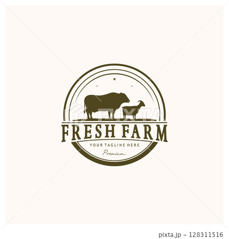 vintage organic animal farm logo premium retro  silhouette for business, livestock, labels and badges. 128311516