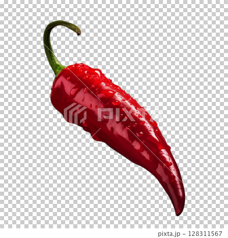 Red chilli with water droplets on it, bright color, delicious to eat. 128311567