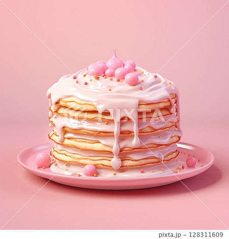 Pancakes, cakes, cute 3d desserts 128311609