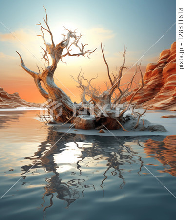 Dry branches on the lake Dry branches on the lake 128311618