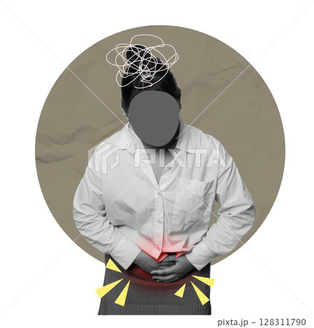 Wellness communication through bodily discomfort and mental states. Vector illustration 128311790