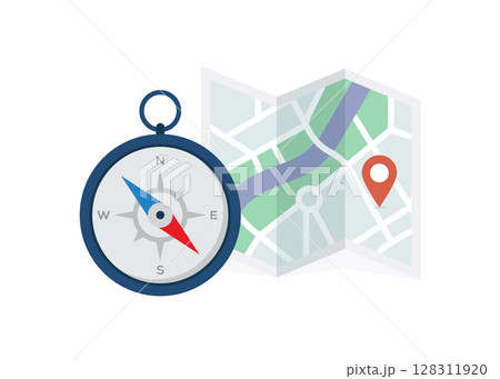 Vector navigation compass and map icon stock illustration. Vector navigation compass and map icon stock illustration. 128311920