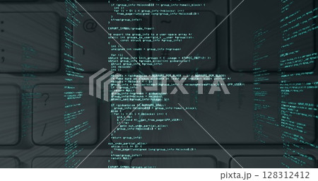Image of green data processing over computer keyboard on grey background Image of green data processing over computer keyboard on grey background 128312412