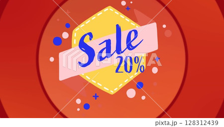 Image of sale 20 percent blue text on red pulsating circles in background Image of sale 20 percent blue text on red pulsating circles in background 128312439