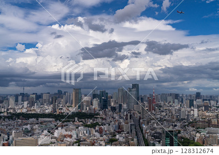 《東京都》入道雲の浮かぶ東京都市風景 《東京都》入道雲の浮かぶ東京都市風景 128312674